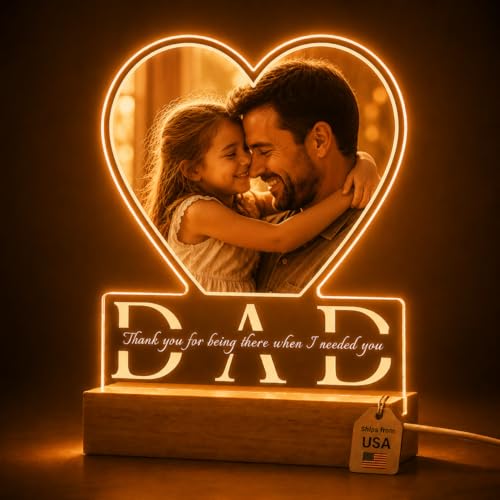 Bemaystar Fathers Day Gift for Dad Husband Personalized Picture Frame - Custom Acrylic Photo Plaque with Optional LED Base, Made in USA, Best Dad Ever Gifts from Daughter Son Kids Wife