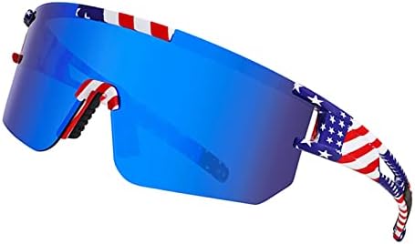 IKTOD Kids Sports Pit-Viper Sunglasses for Men Wome,Youth UV400 Polarized Baseball Pit-Vipers Sunglasses Cycling Driving Windproof (Blue lens flag frame)