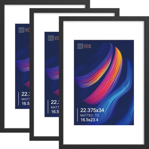 Image of VCK 22.375 x 34 Poster Frame 3 Pack, Black Wood, A2 Mat, for Poster Print