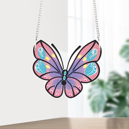 Image of AiYuanzsh Cartoon Butterfly Diamond Painting Pendant Kit, 5D DIY Acrylic Special Shaped Rhinestones Diamond Art Hanging Ornament, Window Wall Door Decoration Craft Gift for Adults