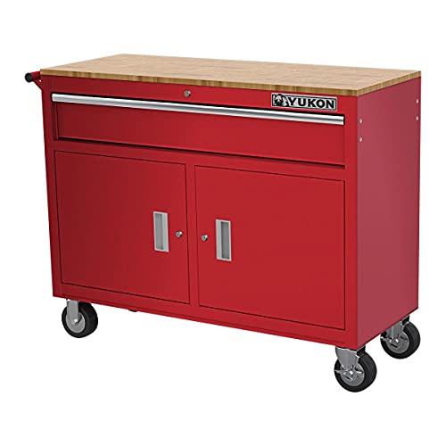 Yukon 46inch Mobile Workbench With Solid Wood Top , Red - Thumbnail 3