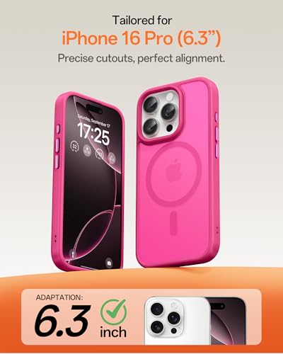 Image of UNBREAKcable Magnetic for iPhone 16 Pro Case 6.3-Inch, Compatible with MagSafe, Full Camera Protection, Built-in Magnetic Ring, Drop Protection Shockproof Slim Phone Cover - Hot Pink