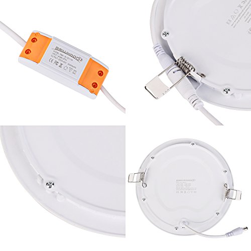 BRILLIHOOD 12W 6-inch Ultra-Thin Round LED Recessed Ceiling Panel Down Light with Driver, 1,000 Lumens, 80W Incandescent Equivalent, Home, Office, Commercial Lighting - Pack of 10, 6000K Cool White by BRILLIHOOD - Image 2