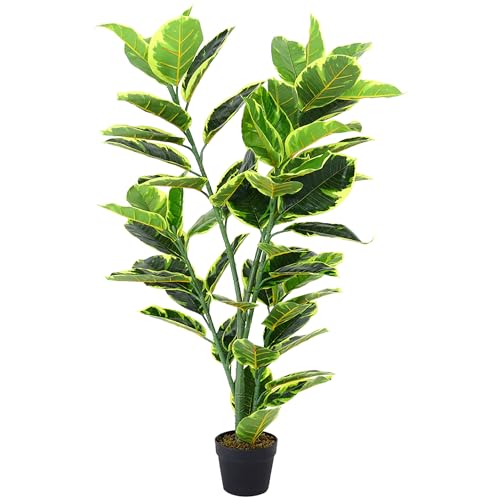 INMOZATA Artificial Plants Outdoor 4FT/120CM UV Resistant Artificial Rubber Tree with Adjustable Branch Fake Fig Tree for Indoor Garden Office Decorative