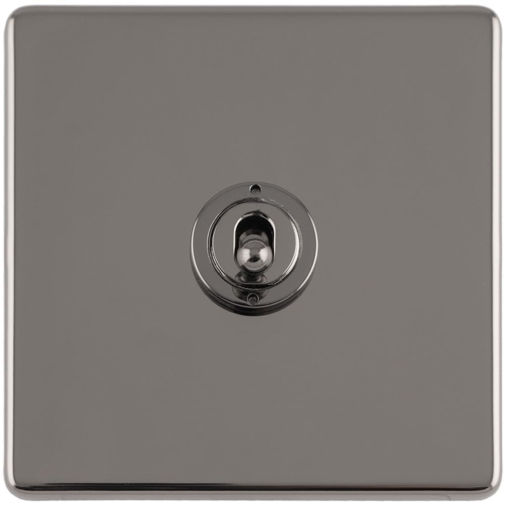 Loops 1 Gang Single Retro Toggle Light Switch Screwless Black Nickel 10A 2 Way Lever