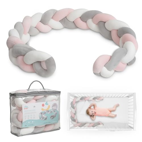 Interbaby - Trenza Cuna Bebe | Chichonera Cuna Antivuelco, 150cm | Protector Cuna Cómodo, Seguro, Suave, Trenzado 3 Hilos | Reductor Cuna Bebe, Microfibra | Rosa
