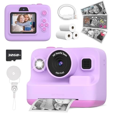 Yehtta Kids Camera Instant Print, Dual-Lens Front Rear Selfie Camera for Kids, Christmas Birthday Gifts Toys for 3-12 Year Old Boys Girls, 2.4in Screen 1080P Kids Digital Cameras with 32G Card Cover