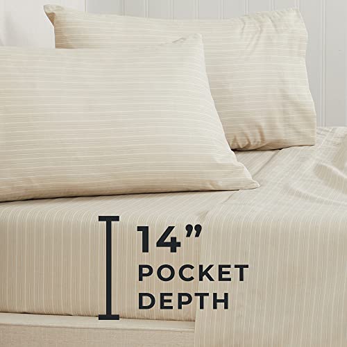 Great Bay Home 4-Piece Striped Lightweight Microfiber Queen Sheet Set. Wrinkle Free, Comfortable, Soft, All-Season Bed Sheets Adeline Collection - Taupe #TOP5