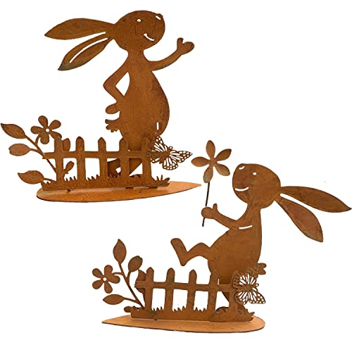 KRONLY 2 Stück Gartenstecker Osterhase / Roststecker wetterfest Gartendeko Outdoor Ostern Cover
