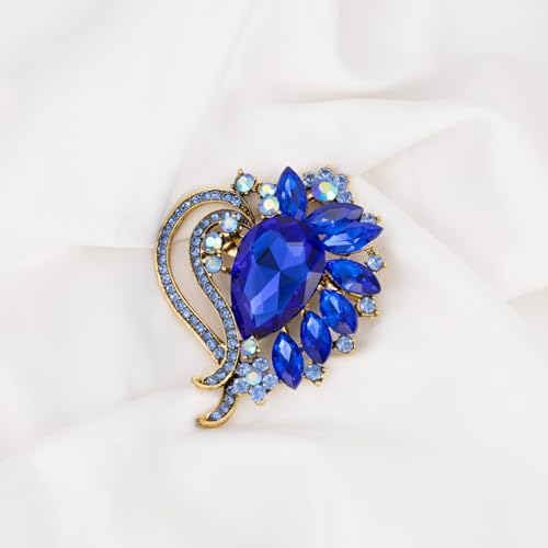 Image of LAXPICOL Vintage Austrian Crystal Elegant Heart Flower Brooch Pin For Women Wedding Broach Pin