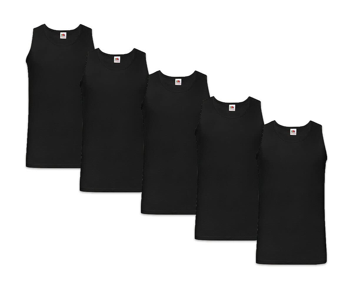 Fruit of the Loom Men's Vest (Pack of 5) (Black Black), 3XL