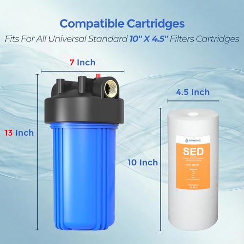 AquaWeaver Whole House Water Filter Housing (WH-10HD), 10\" x 4.5\" Sediment Carbon Filter Universal Housing, Pre-Filtration System for Well and City Water, 1\" NPT Port, Pressure Release - Thumbnail 4