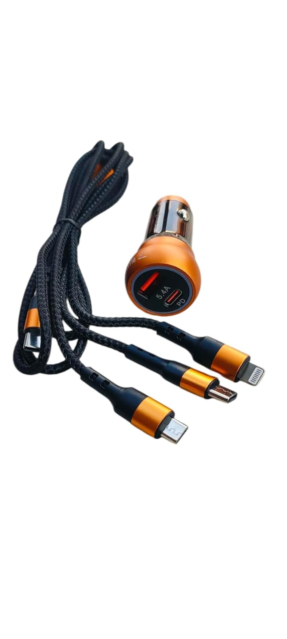 BLUEZON 55W Fast Car Charger with 3-in-1 Cable – Dual USB Fast Charging Car Adapter for iPhone, Android & Type-C Devices | Universal Car Mobile Charger for Smartphones, Tablets & GPS-image-37