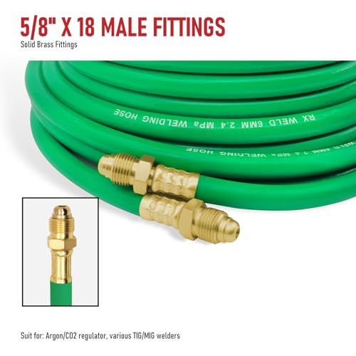 RX WELD Argon Hose 50FT, Inert Gas Hose for MIG/TIG Welder, 5/8″-18 UNF Rubber Welding Gas Hose, 300 PSI – Long Reach from Tank to Workbench (50FT, Green) by RX WELD - Image 4