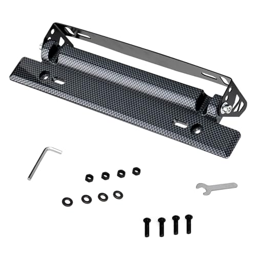 Image of Hugwits Car Front License Plate Mount, Adjustable License Plate Relocator Bracket Holder, Flip-Up Stainless Steel License Plate Bracket, Racing Style DIY Modification Accessory (Carbon Fiber)