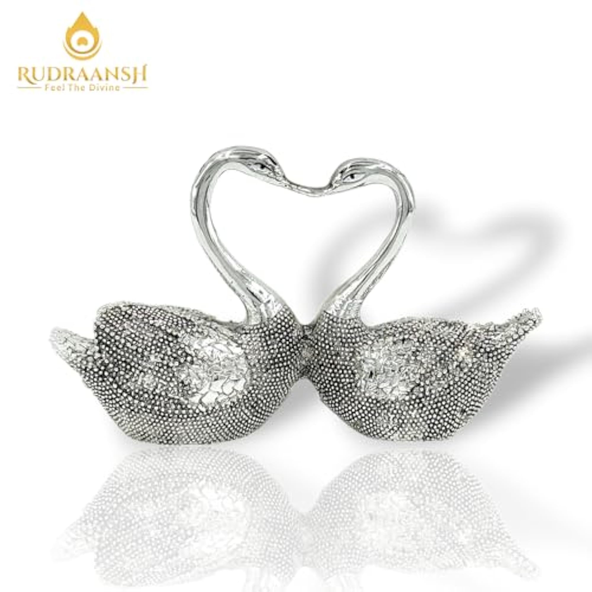 Silver Plated Swan Pair Romantic Couple Statue, Home Decor
