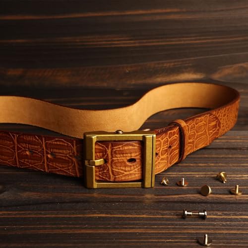 Men's Embossed Belt Crocodile Backbone Pattern Cowhide Leather Strap with Single Prong Square Center Bar Buckles(105cm/41, Brown)4