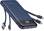 Charmast Portable Charger with Built in Cables, Power Bank with Cords Wires, Slim 10000mAh Travel Battery Pack 6 Outputs 3 Inputs 3A Fast Charging for Samsung Google Pixel LG Moto iPhone iPad