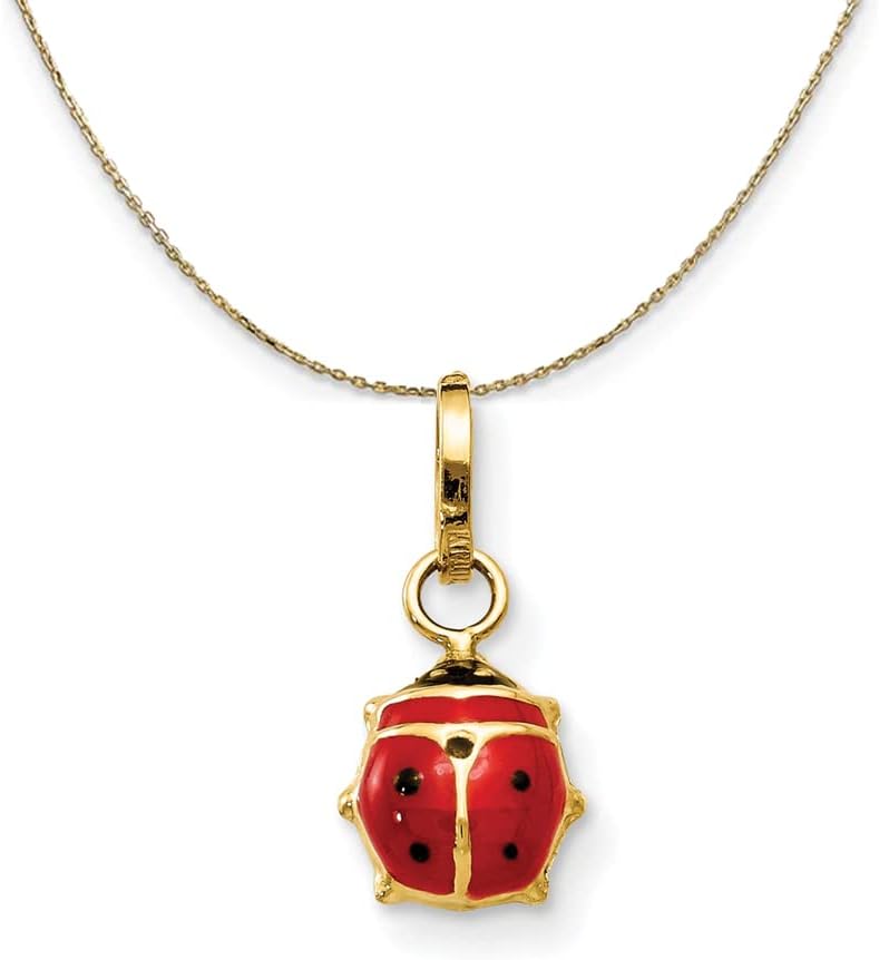 The Black Bow 14k Yellow Gold 3D Red Enameled Ladybug (7mm) Necklace