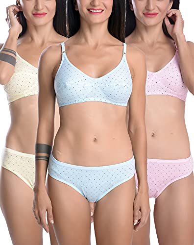 Image of FIMS - Fashion is my style Cotton Bra Panty Set for Women, Non-Padded, Non-Wired, Seamed, Polka Dot, Lingerie Set, Multi-Color, Cup-B, See Main Image to Know How Many Sets You Will Get