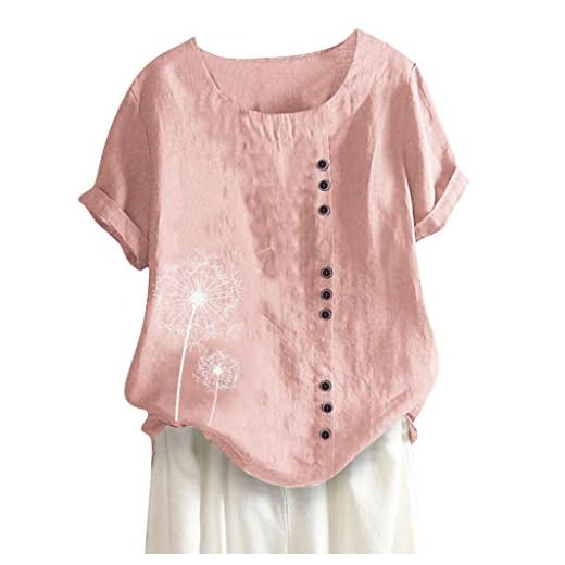 Skjorta damer toppar lös taniskt tryck storlek blus plus skjorta knapp linne boho kvinnors casual damblus tunika damer långärmad elegant, ROSA, XXL