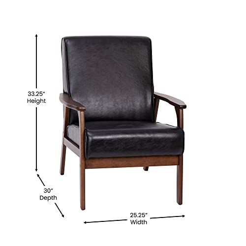 Flash Furniture Langston Commercial Mid Century Modern Chair - Black Leathersoft Upholstery - Walnut Finish Wooden Frame And Arms - Extra Supportive Sinuous Springs #TOP2