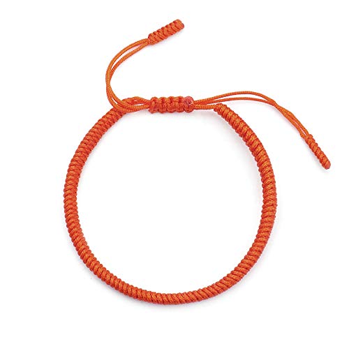 Bracelet tissé main corde tibétaine rouge et orange, bijou nœud diamant yoga 7 chakras