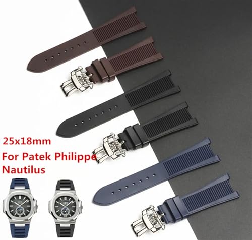 Bracelet montre caoutchouc 25mm boucle déployante pour Patek Philippe Nautilus