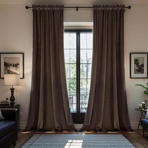 SMILETIME Brown Velvet Curtains 52"x96" Rod Pocket 2 Panels