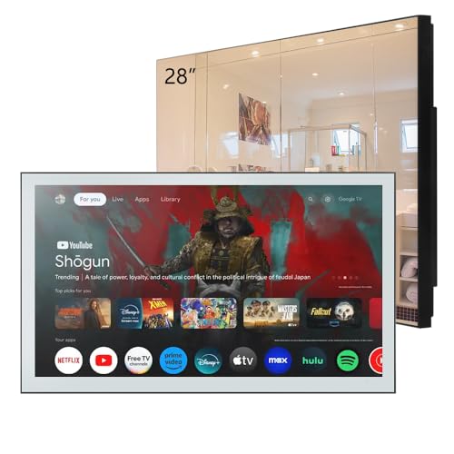 Image of elecsung 28 inches Smart Mirror for Bathroom, 4K UHD, IPX6 Waterproof, Goo-Gle Android 11.0, ATSC DTV Television, Voice Control with Wi-Fi & Bluetooth, 2024 The Latest Model
