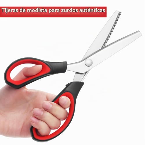 Miniatura 4 de Asdirne Tijeras Dentadas Izquierdas, Tijeras Profesionales En Zigzag, Tijeras Dentadas Con Empuñaduras De Goma Y Hoja Ultra Afilada, Ideales Para Muchos Tipos De Telas, 24 Cm, Rojo Negro