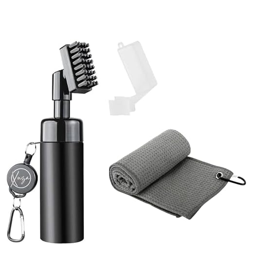 Xuza Golf Club Cleaner Brush with Built-in Water Spray & Golf Towel – Leakproof Tank, Bristle Head, 80cm Retractable Hook – Groove Cleaner & Golf Accessories Gift Set