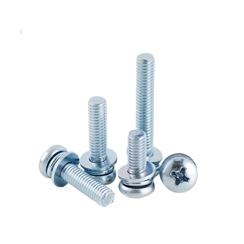 Tornillos SEMS de cabeza plana Phillips de acero galvanizado con arandelas de resorte planas M2.5-M6 (M5 x 20 mm, 200 piezas)