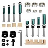 METOTY 23 Stück professioneller Bündigfräser,mit 6 Lager, 2 Schraubenschlüssel, 8mm Schaft fräser -Set,Oberfräser, für Holzbearbeitung.