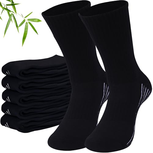 Sunew 6 Pairs Viscose Made from Bamboo Crew Socks Womens, Womens Soft Cushioned Running Jogging Hiking Crew Socks with Mesh and Arch Support, Seamless Toe Wicking Sweaty Long Socks,Black S