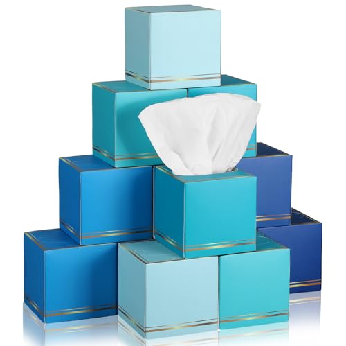 Image of Fourluoo 12 Pack Facial Tissues Cube Boxes Face Box 600 Sheets 3 Ply Soft Paper Square Tissues Bulk for Car Pocket Toilet Household Bedroom Family(Ocean Color)