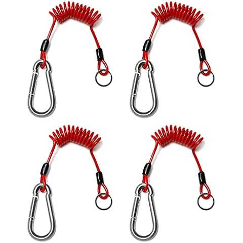 QWORK Breakaway Trailer Cable, 4 Pack 4 Ft Trailer Brake Safety Cable Spring Towing Coiled Wire with Clip, Stainless Steel Spring Towing Coiled Wire for RV Trailer Emergency Cover