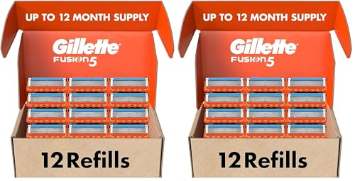 Gillette Fusion5 Mens Razor Blade Refills,Lubrastrip for a More Comfortable Shave,12 Count (Pack of 2)