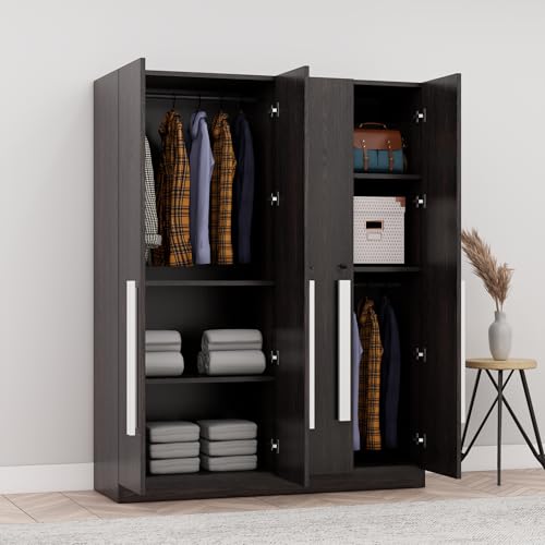 Image of Bniture 4 Door Wardrobe for Bedroom with Lockable Door & Hanging Space | Almirah for Clothes with Elevated Bottom Base | Wardrobe for Storage Cupboard | 3 Years Warranty (Flower Wenge, 4 Door)