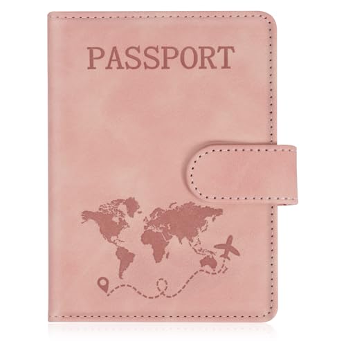 AOOTE Capa de Passaporte com Identificador de Bagagem, PU Couro Porta Documentos Capa de Viagem com Bloqueio RFID, Acessórios de Viagem Unisex para Passaportes, Cartões de Crédito e Carteiras de