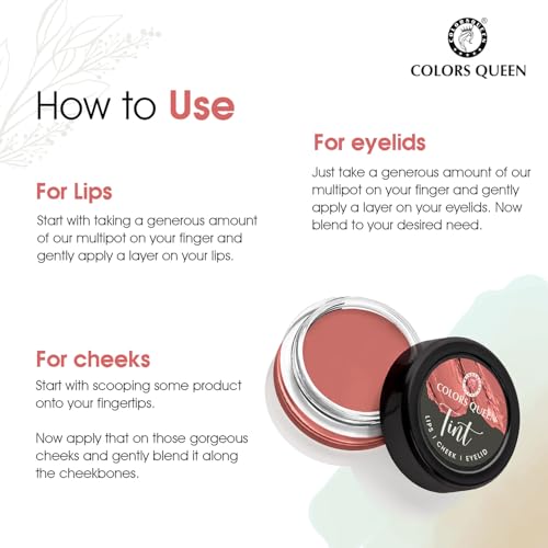 Image of Colors Queen Tint for Cheeks and Lips - Enriched with Vitamin E and Essential Oils | Matte Lip and Cheek Tint for Lips, Cheeks and Eyelids| Vegan and Cruelty Free Lip Tint for Women (Shade - 08)