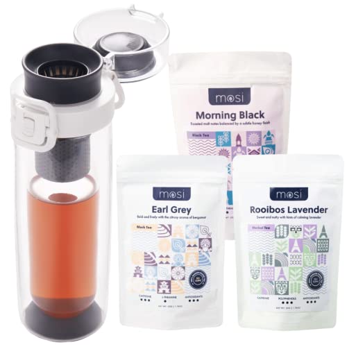 Mosi Ultimate Loose Leaf Tea Sampler Bundle: Award Winning Tea Infuser Bottle + 3 Pack Premium Tea #TOP6