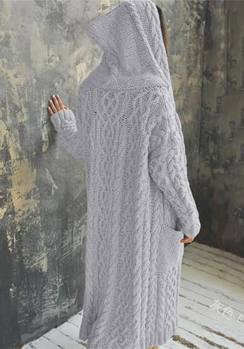 Long Cardigan with Hood for Women Chunky Cable Knit Duster Sweater Coat Fall Winter Long Hooded Sweater Cardigan3