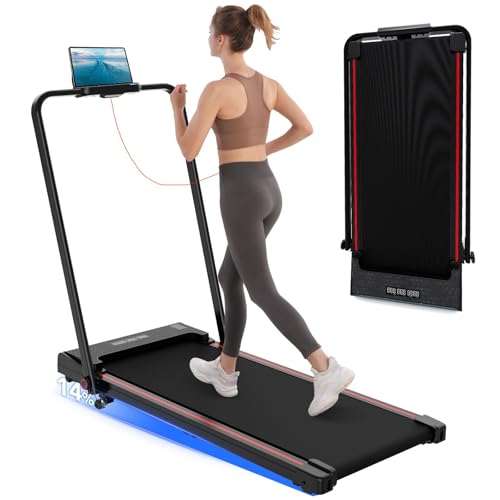 LIKESPORTING Laufband für Zuhause Klappbar, 4 in 1 Laufband & Walking Pad 1-12 km/h, mit 3-Stufen Steigung, 1400W Leiser Motor, Display & LED-Lichtleiste, Fernbedienung, Halterung & für Heim & Büro