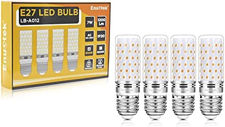 ENUOTEK E27 Edison Screw LED Corn Bulbs, 7W, 1200Lm, 120W Incandescent Bulbs Equivalent, 3000K Warm White, AC100-265V, Cylindrical Light Bulb Non-Dimmable for Desk Lamp, Floor Lamp, Bedroom 4 Pack