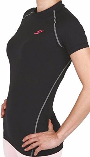 JustOneStyle New 098 Womens Skin Tight Compression Baselayer T Shirt Short Sleeve Black (L)