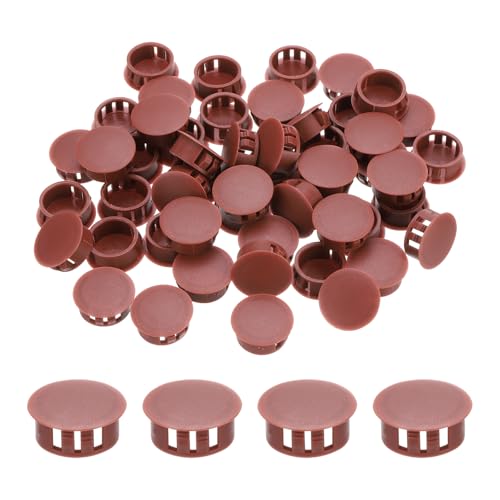 Image of MECCANIXITY 64PCS 22mm(7 /8 inch) Red Brown Plastic Hole Plugs, Flush Type Panel Hole Plugs Insert End Caps for Locking Hole Tubes Furniture Cabinet