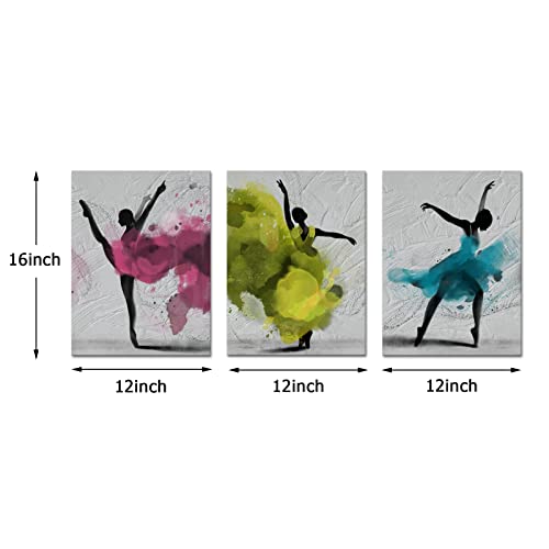 Apicoture Girl Dance Canvas Wall Art - Abstract Ballerina Dancer Watercolor Painting Canvas Prints Artwork For Girl Dancing Room Wall Decor 12X16Inchx3Pcs #TOP5