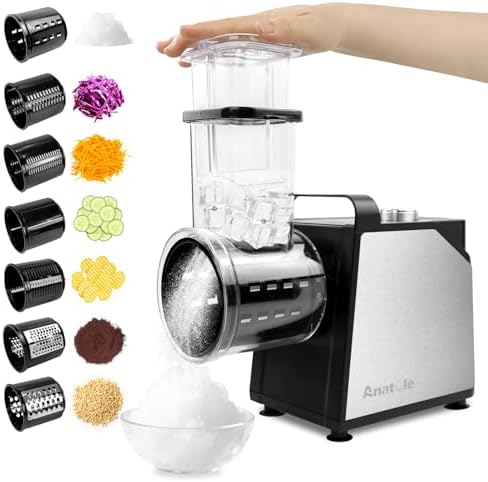 Anatole Electric Cheese Grater 7 Blades Ice Shaver Stainless Steel Vegetable Shredder 250W BPA-Free 110V
