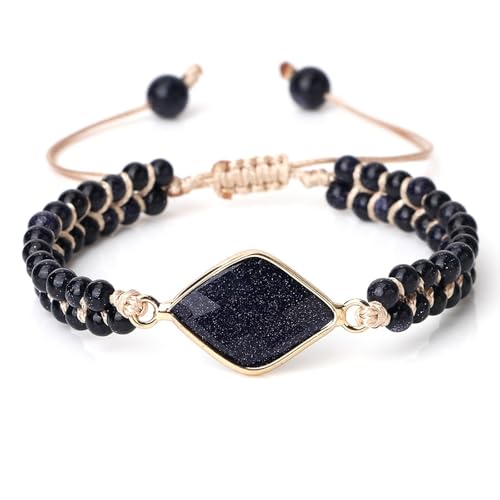 Bracelet perles 4mm extensible en pierre bleu foncé et boules de cristal rondes 17cm